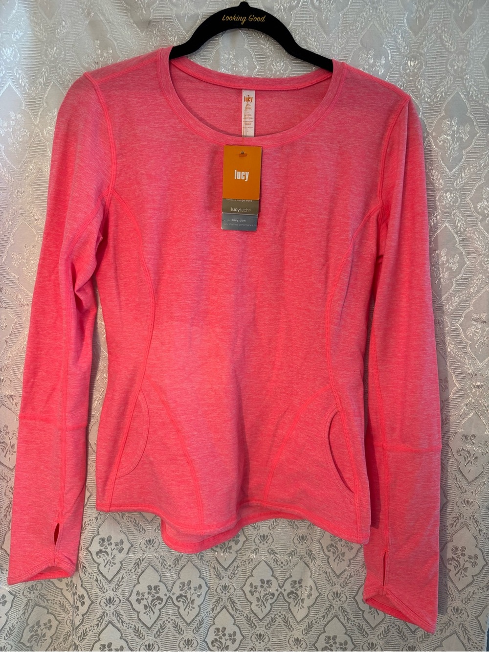 Lucy Coral Pink Crewneck Long-Sleeve Performance Top